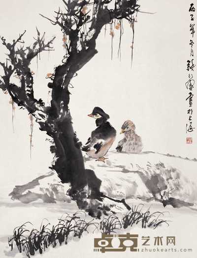 钱行健 1996年作 双鸭 立轴 89×68cm
